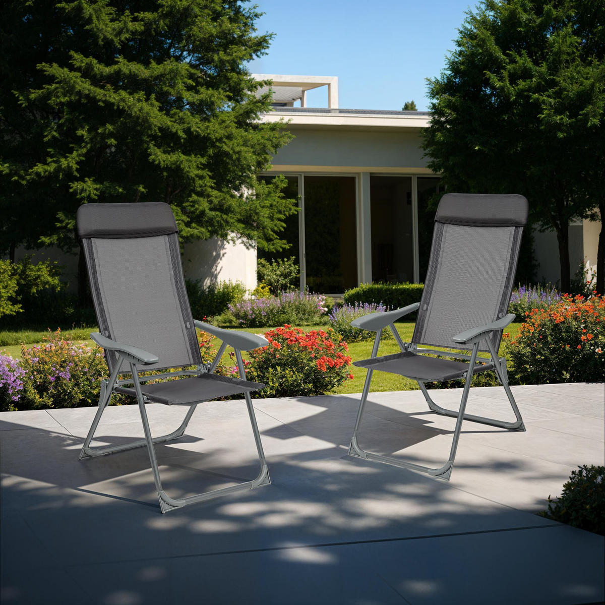 GARTENSTUHL Maurine 4er Set, 73 x 59 x 110 cm, anthrazit - Anthrazit, Metall (59/110/73cm) - tectake