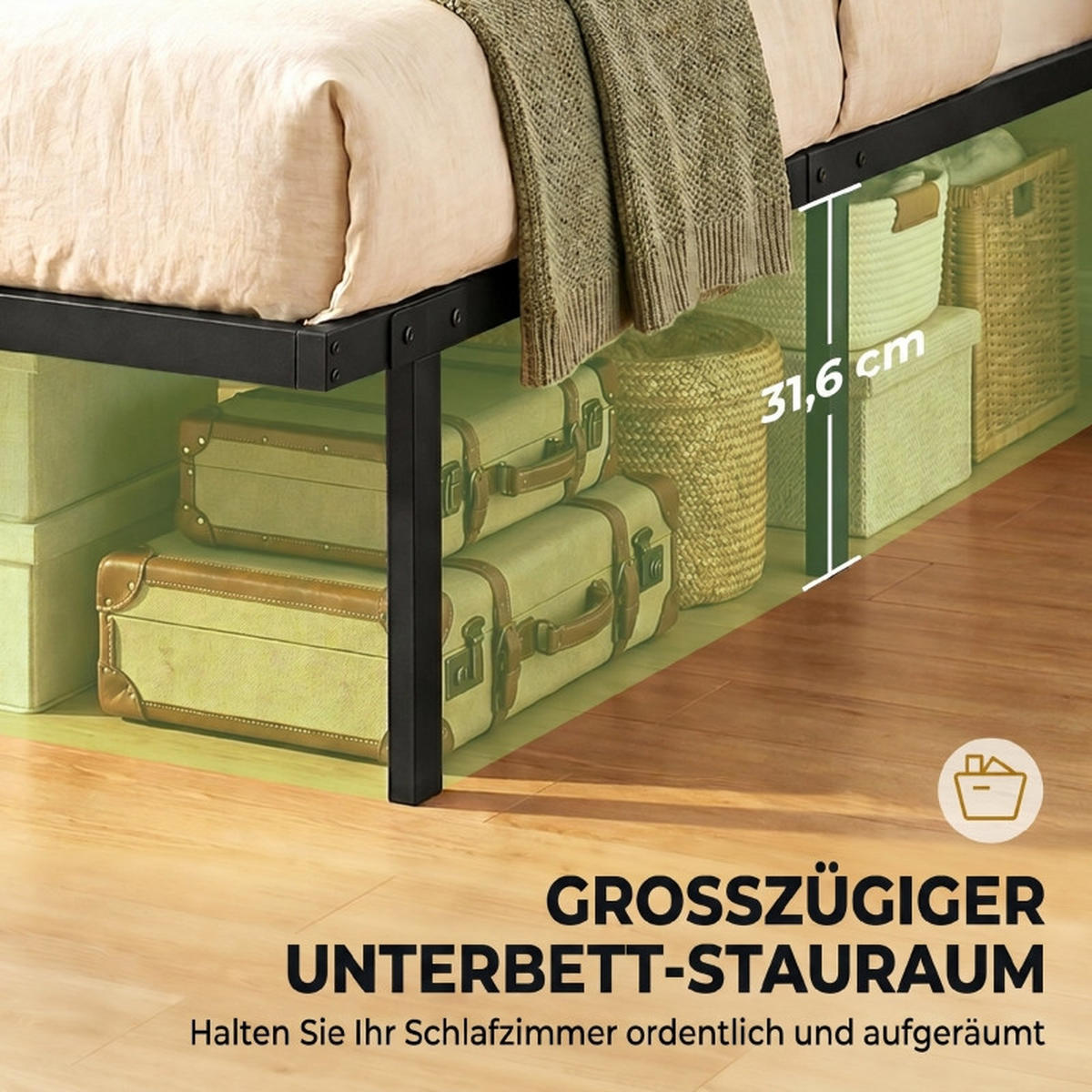 BETTGESTELL 140/200 cm DE-32877 9-Fuß-Struktur Schwarz - Schwarz, Metall (140/200cm) - ComfortXL