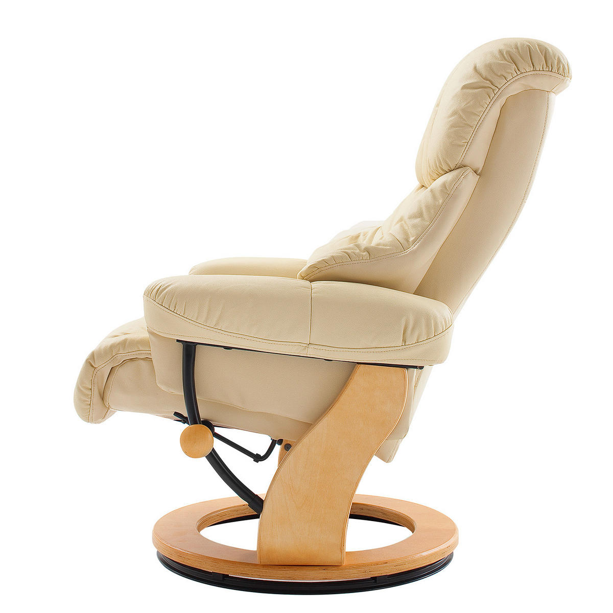 RELAXSESSEL - 2-teilig - Holzwerkstoff / Echtleder / Kunstleder - Creme, Leder/Birkenholz (90/104/91cm) - home24