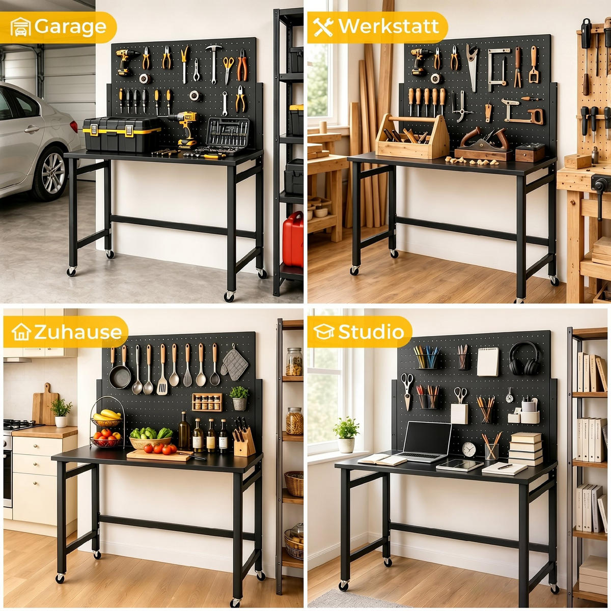 PRACOVNÍ stůl z MDF, černý - černá, kov (62/143.5/115cm) - HOMCOM