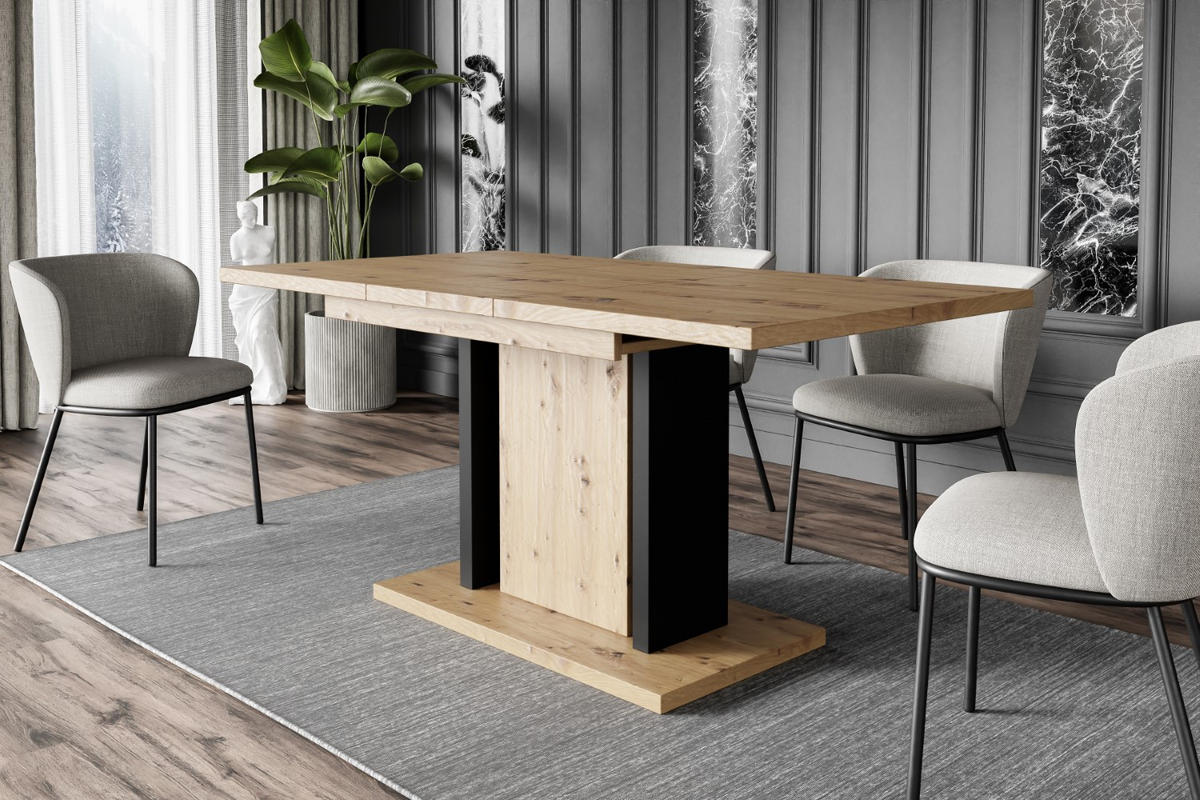 ESSTISCH ausziehbar 140 -180x90x75 cm - Artisan Eiche Optik/Schwarz - ODD - Eichefarben, Holzwerkstoff (120/90/75cm) - ALTDECOR