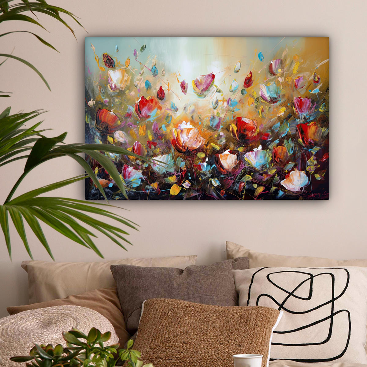 LEINWANDBILD Blumen - Kunst - Natur - Ölgemälde 60x40 cm - Multicolor, Textil (60/40cm) - MuchoWow