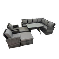 LOUNGEMÖBEL-SETS mit Esstisch Sofa Polyrattan Dunkelgrau 10-Sitzer - Dunkelgrau/Grau, Glas/Kunststoff - Fimous