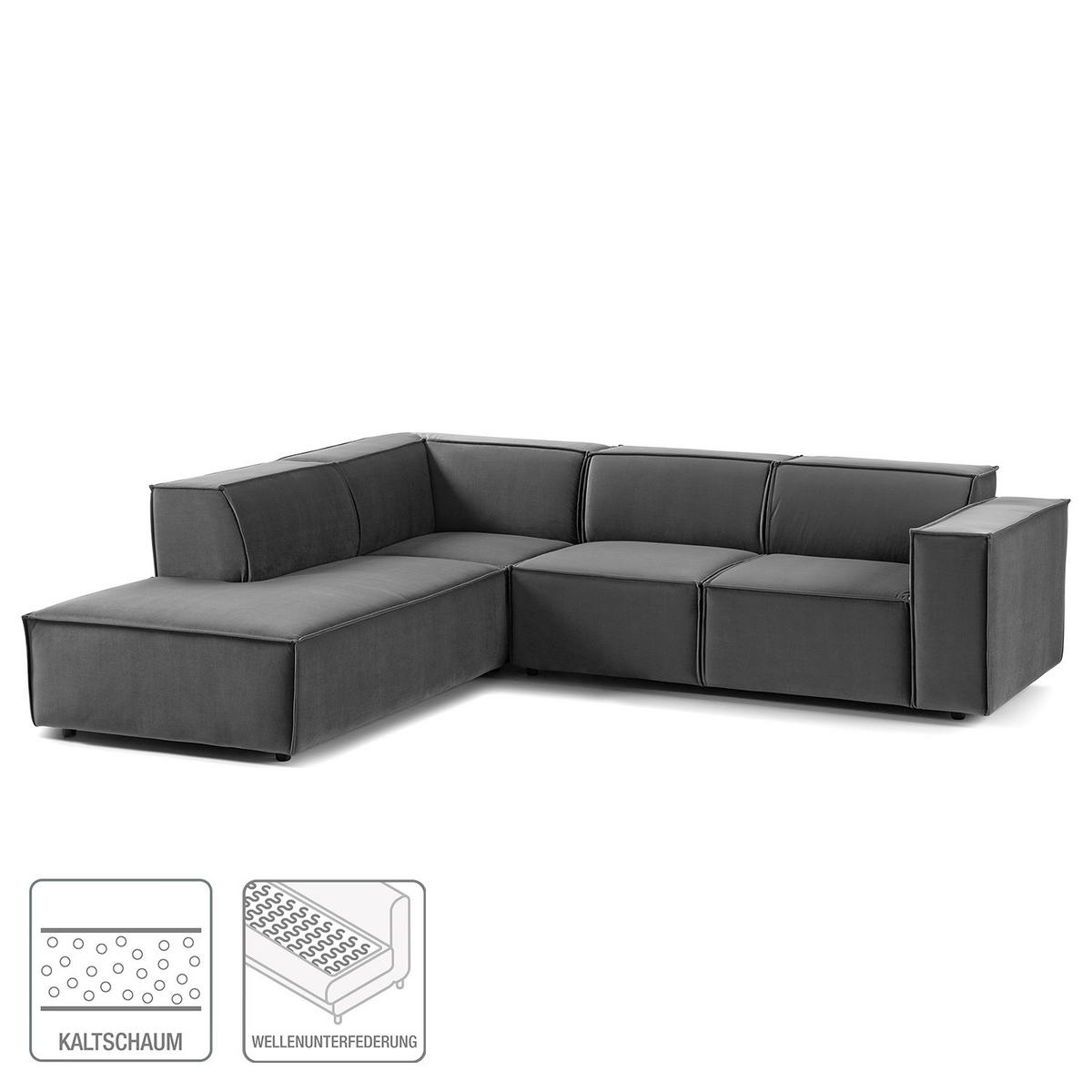 ECKSOFA mit Ottomane - Schwarz/Grau, Kunststoff/Textil (260/234cm) - home24