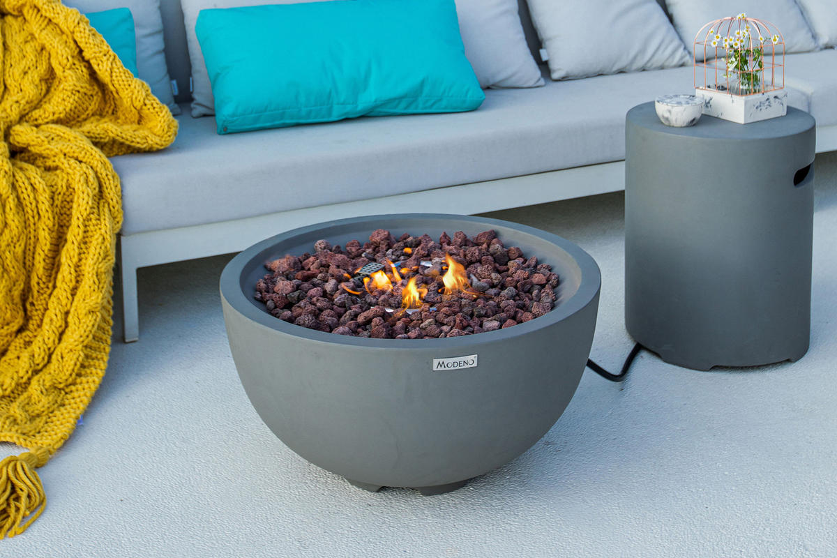 FEUERTISCH Nantucket Gasfeuerstelle aus GF-Beton 67/67/35 cm - Hellgrau, Naturmaterialien (68/36/68cm) - Elementi