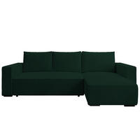 ECKSOFA CUDDY L, Eckcouch in L-Form mit Schlaffunktion und Bettkasten, Farbe: Grün, Cordstoff, Ottomane Rechts - Grün, Textil (240/140cm) - Storez24