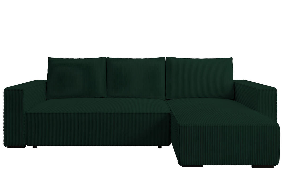 ECKSOFA CUDDY L, Eckcouch in L-Form mit Schlaffunktion und Bettkasten, Farbe: Grün, Cordstoff, Ottomane Rechts - Grün, Textil (240/140cm) - Storez24