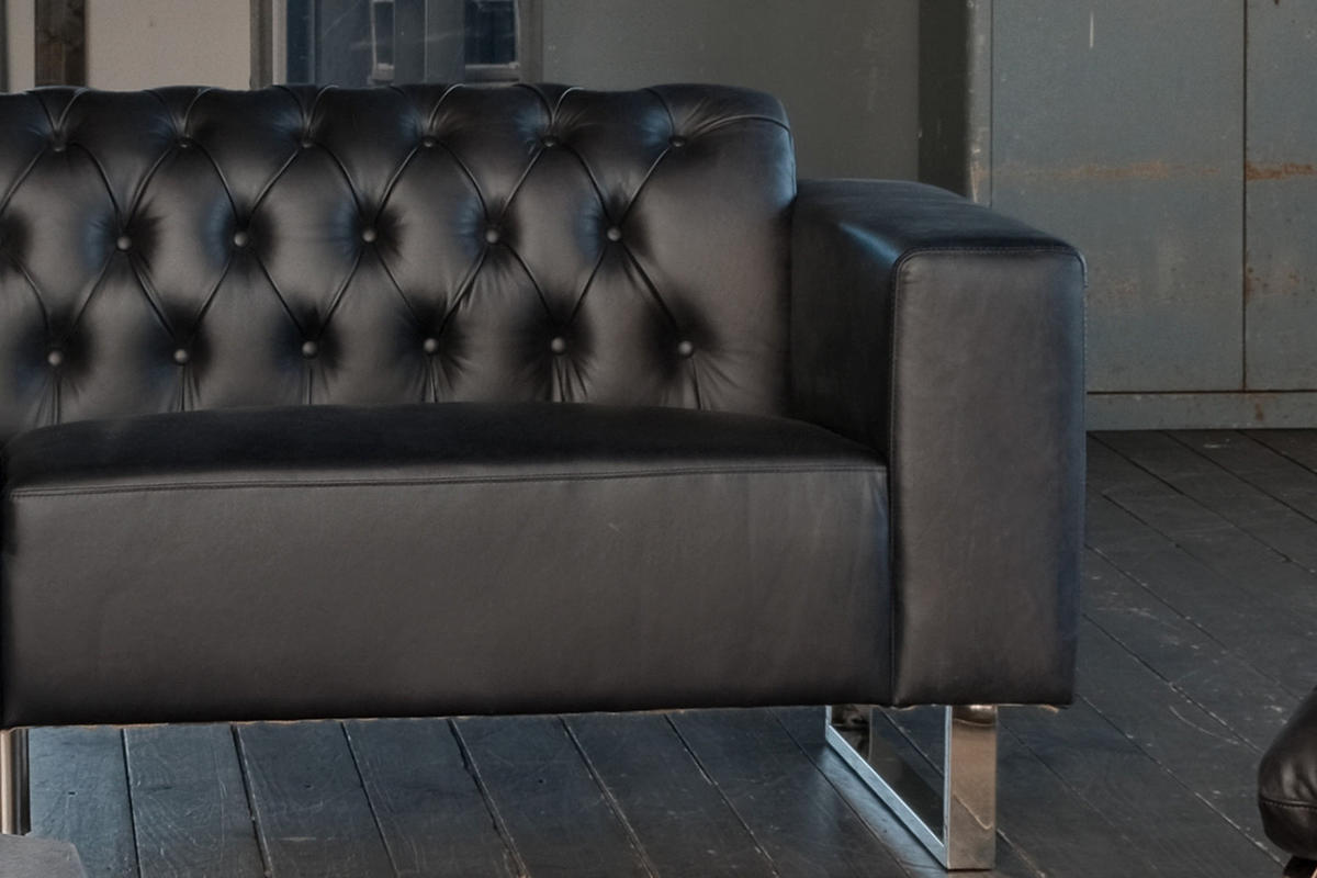 LEDERSOFA NILO Schwarz Leder - Schwarz, Leder (219/77/86cm) - KAWOLA