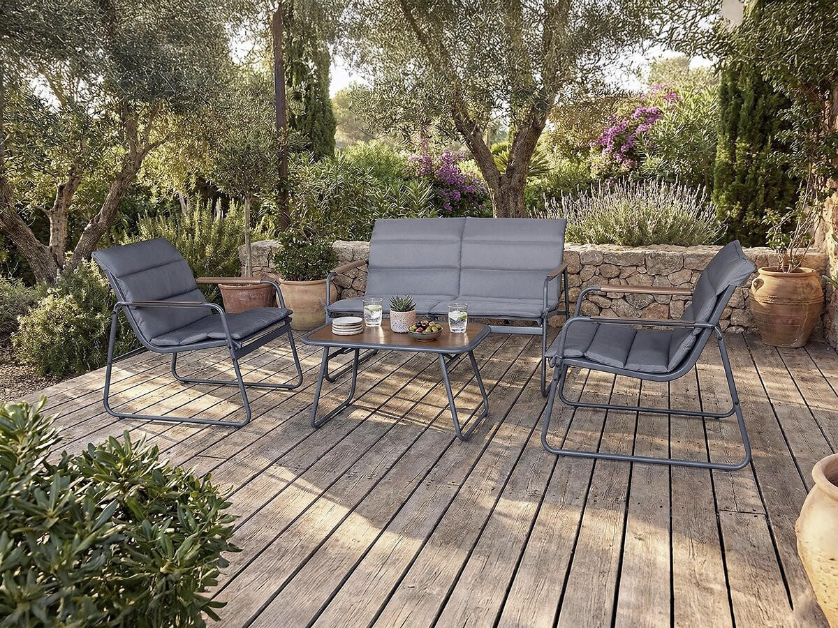 LOUNGEGARNITUR Bastia 4-Sitzer Grau - Grau, Metall - Habitat Garten