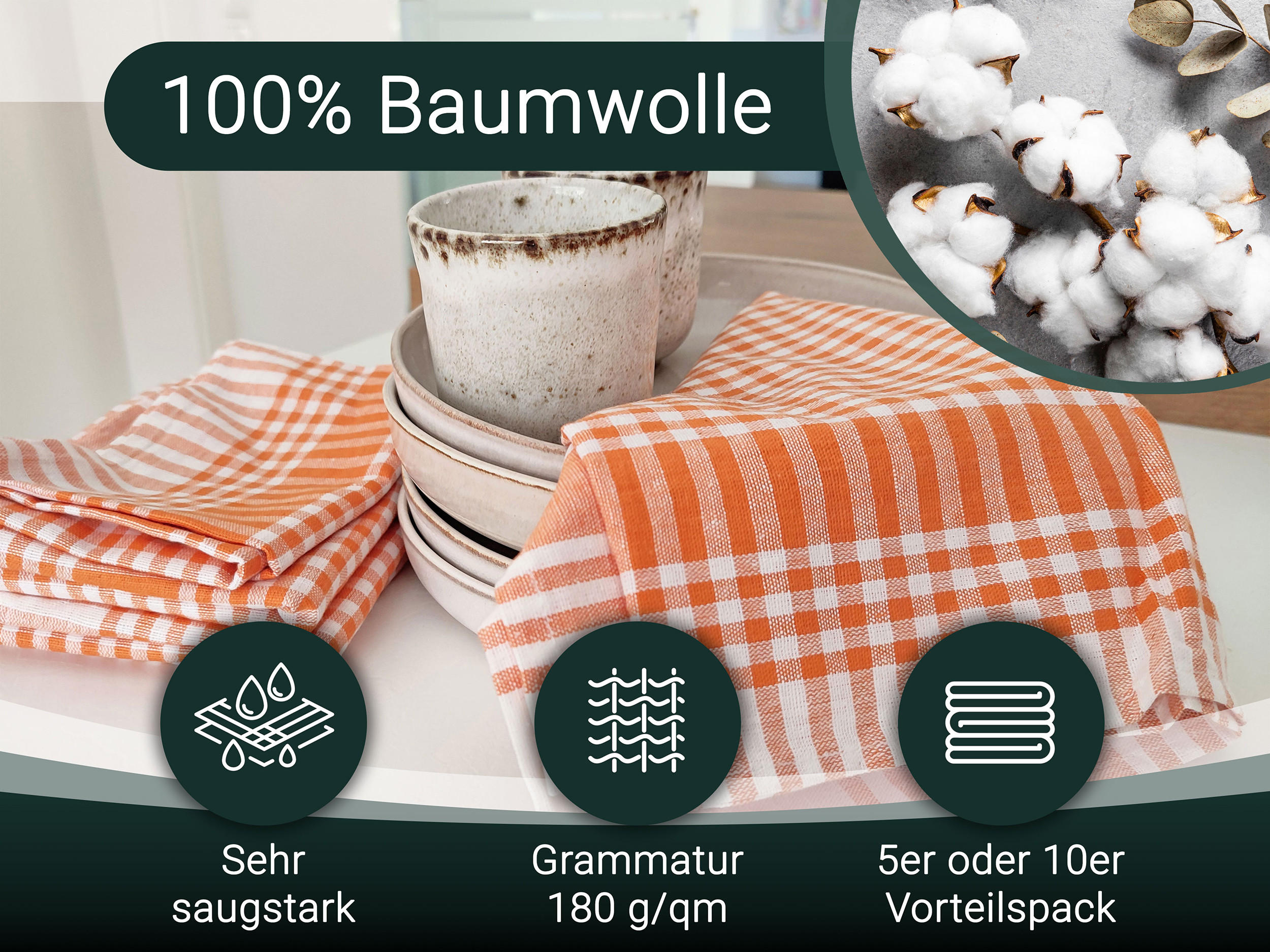 GESCHIRRTÜCHER, 5er-Set, 50x70 cm, 100% Baumwolle, Orange - Orange, Textil (50/70cm) - Zollner
