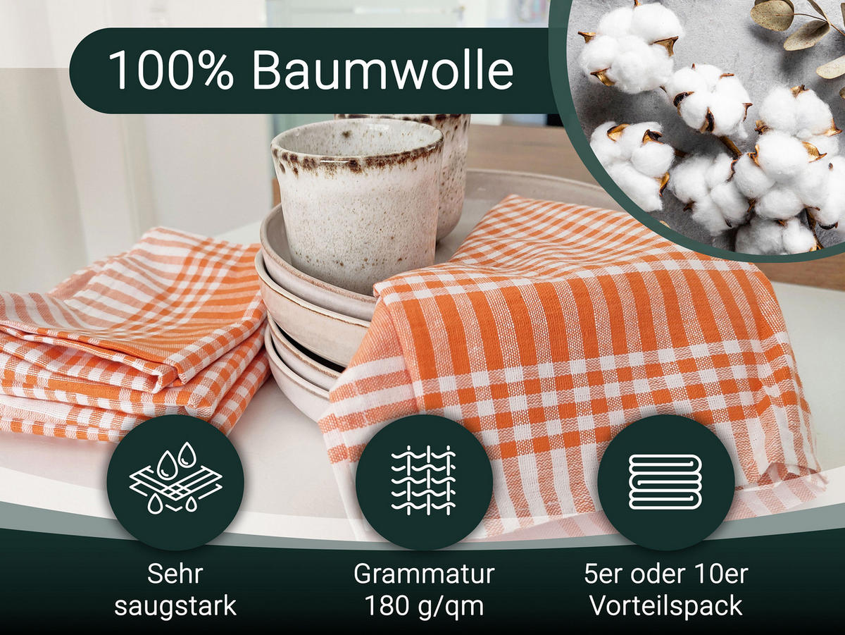 GESCHIRRTÜCHER, 5er-Set, 50x70 cm, 100% Baumwolle, Orange - Orange, Textil (50/70cm) - Zollner