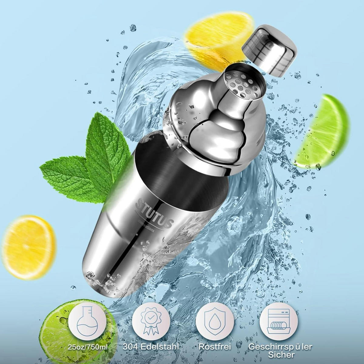 COCKTAILSHAKER Set 5-teilig Edelstahl 750ml - Silberfarben, Metall (7/24/5cm)