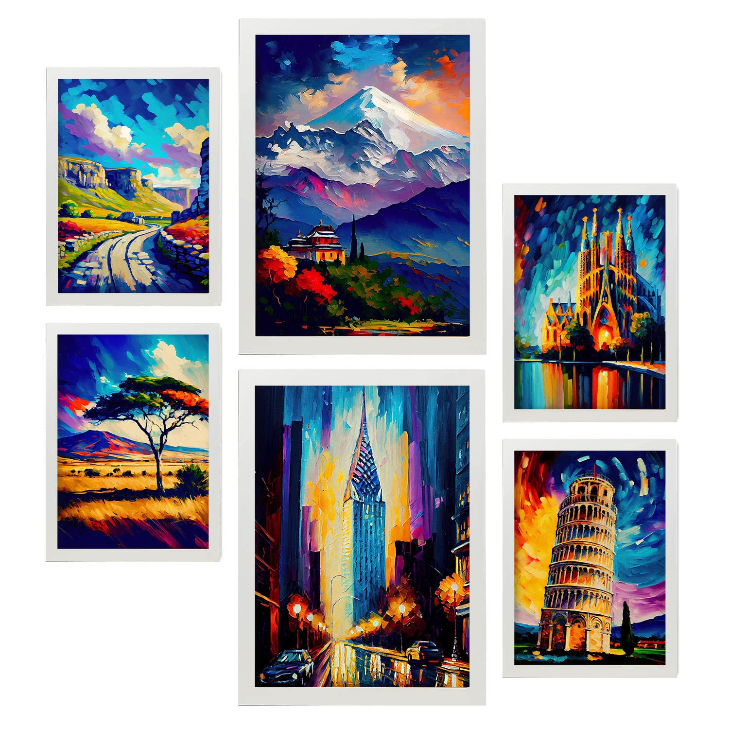 POSTER Set Mit 6 Vermächtnis Im Ölgemälde Stil A3 & A4 Weißer Rahmen - Weiß, Papier (29/3cm) - Nacnic