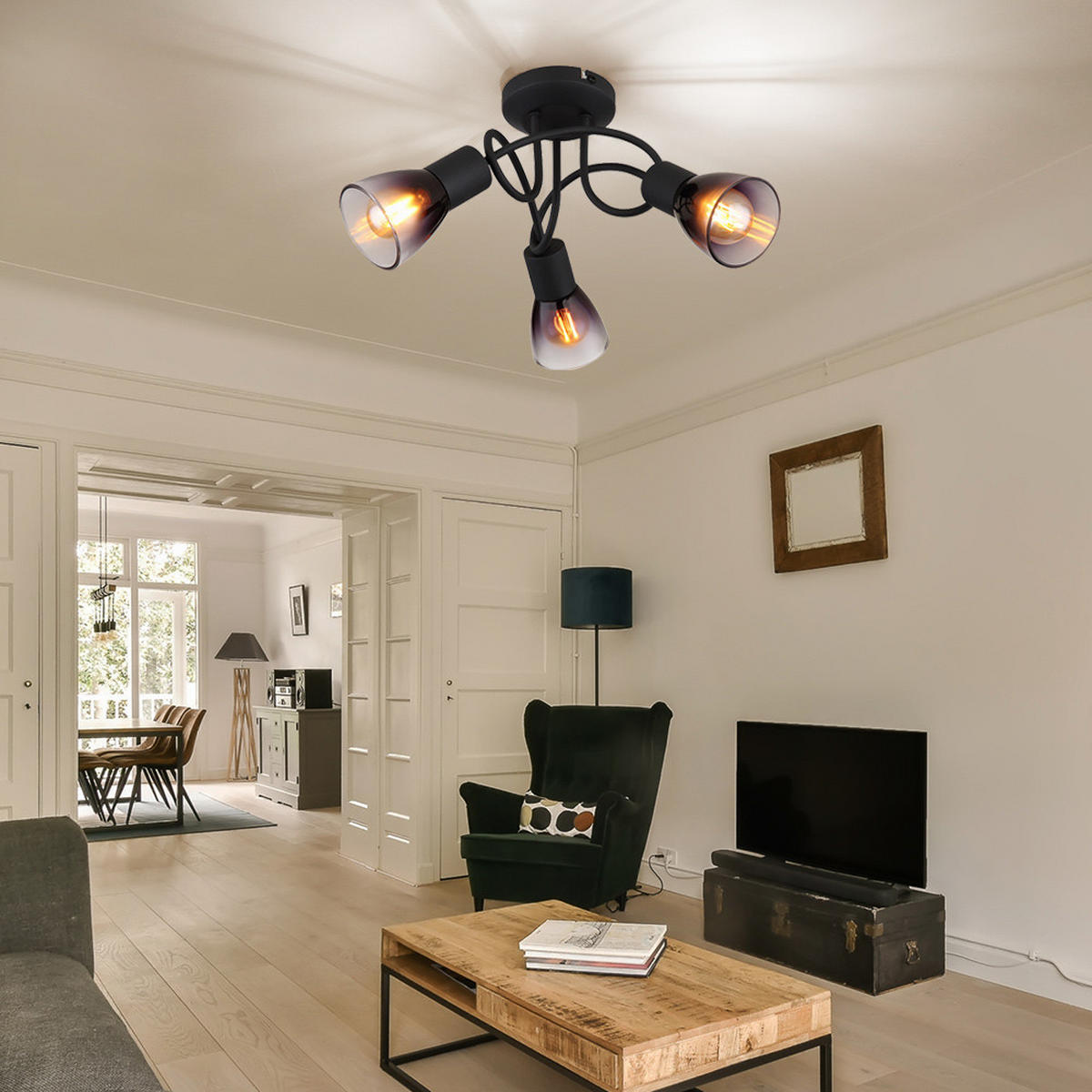 DECKENLEUCHTE Satella Metall Grau - Grau, Glas (38/38/18.5cm) - Globo Lighting