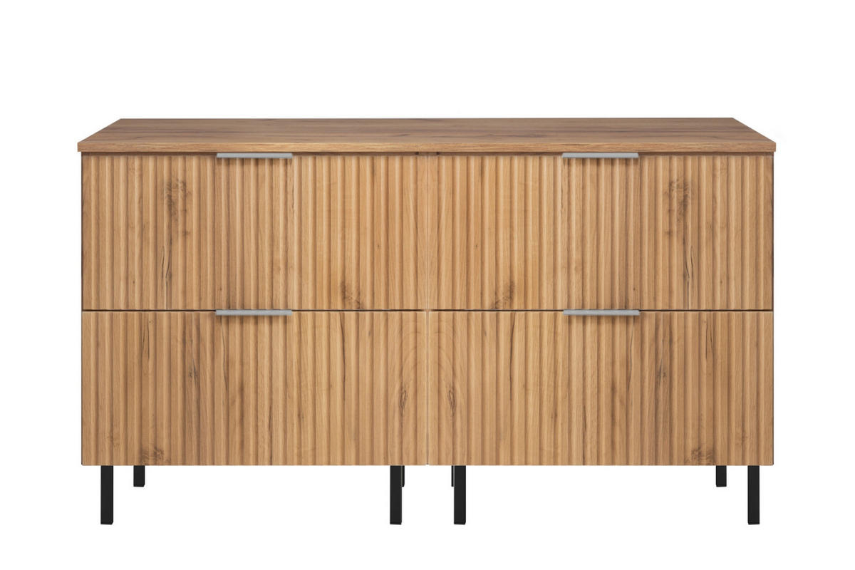 WASCHBECKUNTERSCHRANK, Eiche Craft, 120 (2 x 60) x 77 x 46 cm, silberner Griff, schwarze Beine + Arbeitsplatte - Goldfarben/Weiß, Holzwerkstoff (120/77/46cm) - 3XE LIVING