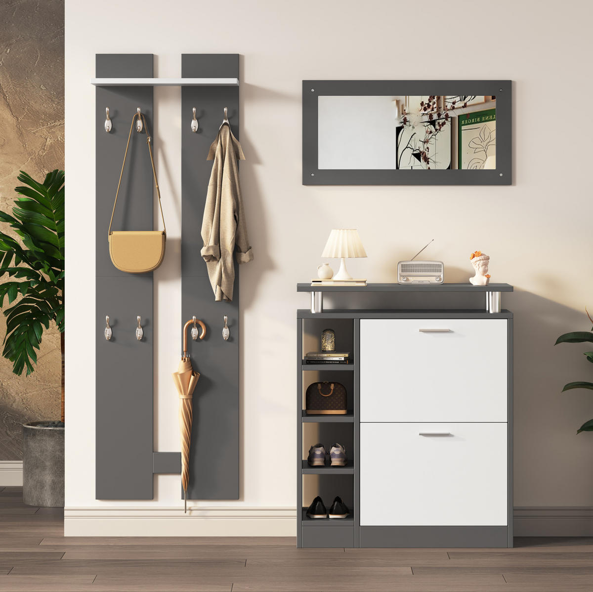 SCHUHSCHRANK aus Spanplatte 80x25x96,5cm in Grau mit verstellbaren Einlegeböden - Grau, Holzwerkstoff (80/96.5/25cm) - Modfu
