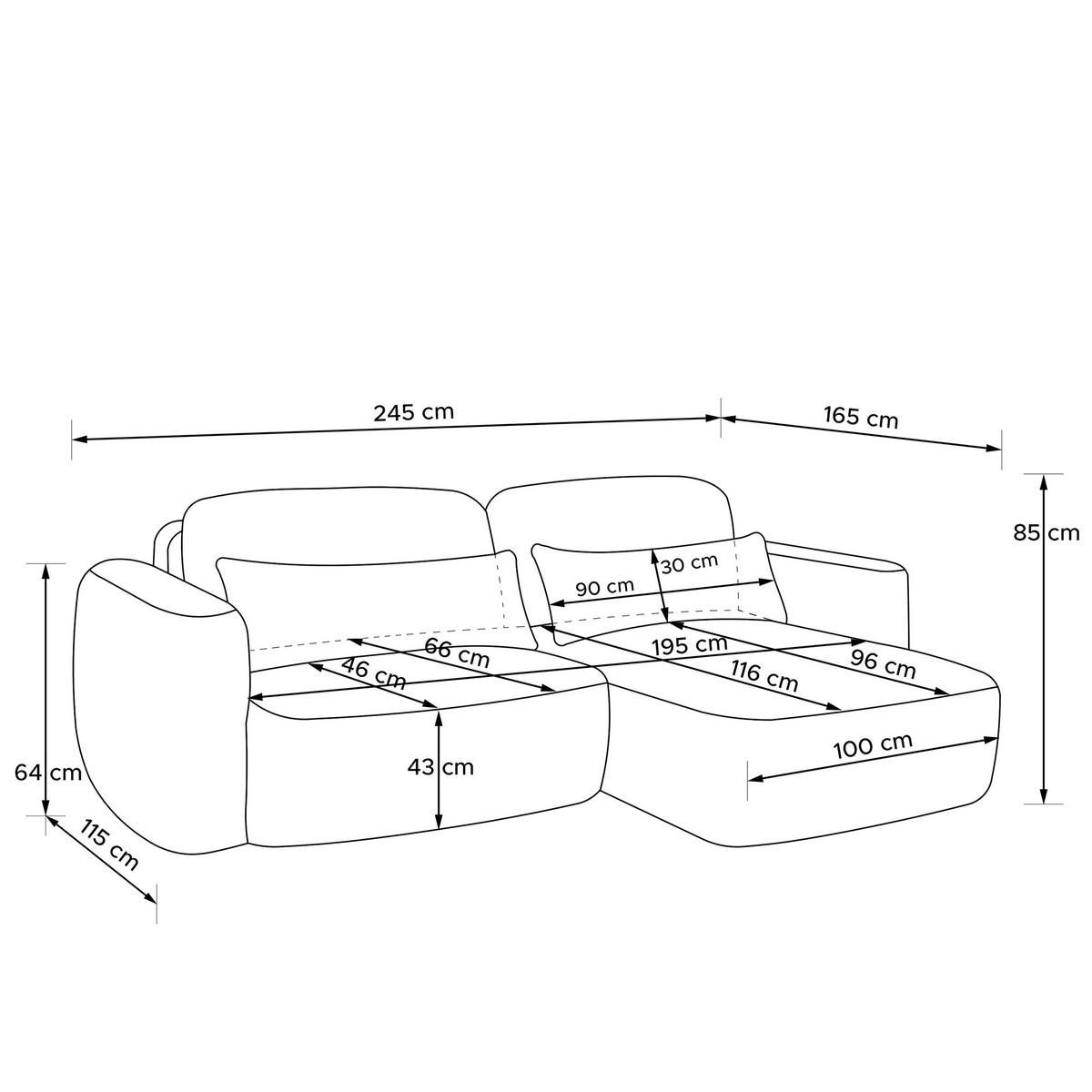 ECKSOFA rechts ELOSA - Dunkelgrau, Holz/Textil (245/165cm) - KONSIMO®