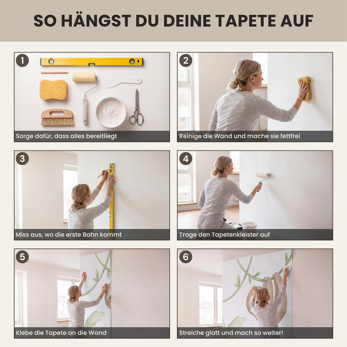 KINDERTAPETE - Tiere - Dschungel - Pastell - 450x260 cm - Weiß, Papier (450/260cm) - OnlyWow