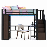 HOCHBETT 90/200 mit LED, Schreibtisch und Stauraumtreppe in Schwarz - Schwarz, Holzwerkstoff/Metall (90/200cm) - EVRYAE