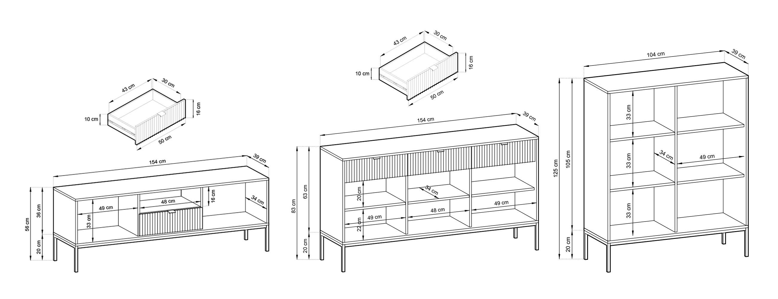 Thumbnail - Feldmann-Wohnen Wohnzimmer-Set, Grau, Metall, 15 Fächer, 4 Schubladen, Rechteckig, 412x125x39 cm, Wohnzimmer, Wohnwände,...