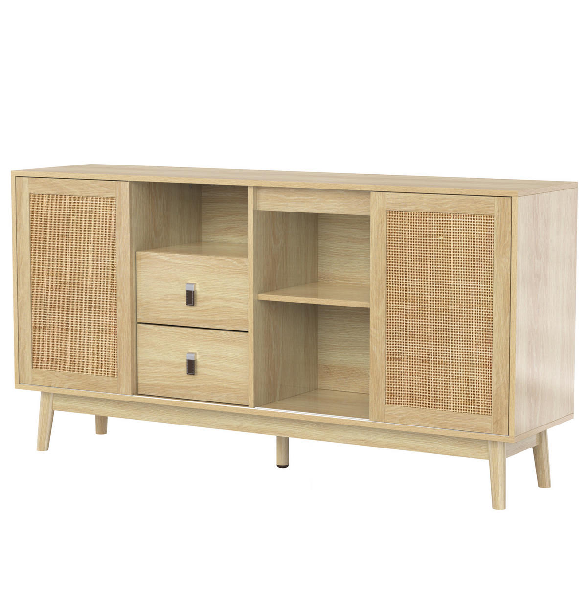 KOMMODE aus MDF & Spanplatte 155x38x80cm in Naturfarben mit Schiebetüren - Naturfarben, Holzwerkstoff (155/80/38cm) - Modfu