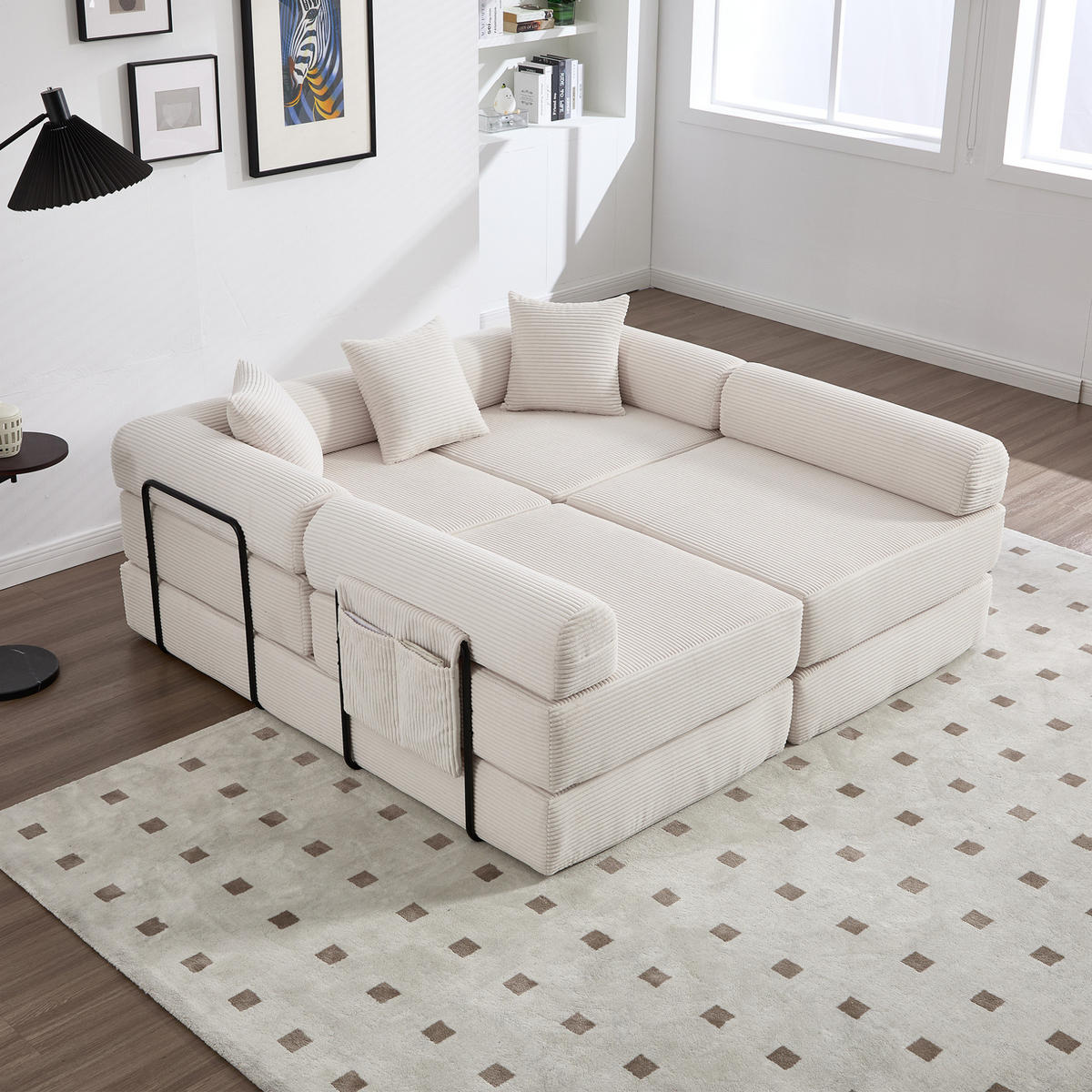 SOFA modular mit Schlaffunktion 270x180 cm Cord Beige - Beige, Kunststoff (180/64/270cm) - Meubliv
