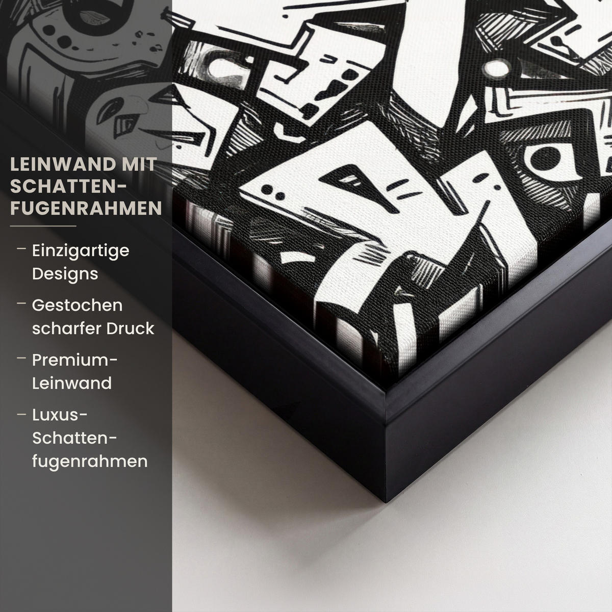 LEINWAND Bilder mit Rahmen - Formen - Buchstaben - Graffiti - Schwarz - 30x40 - Schwarz, Textil (30/40cm) - MuchoWow