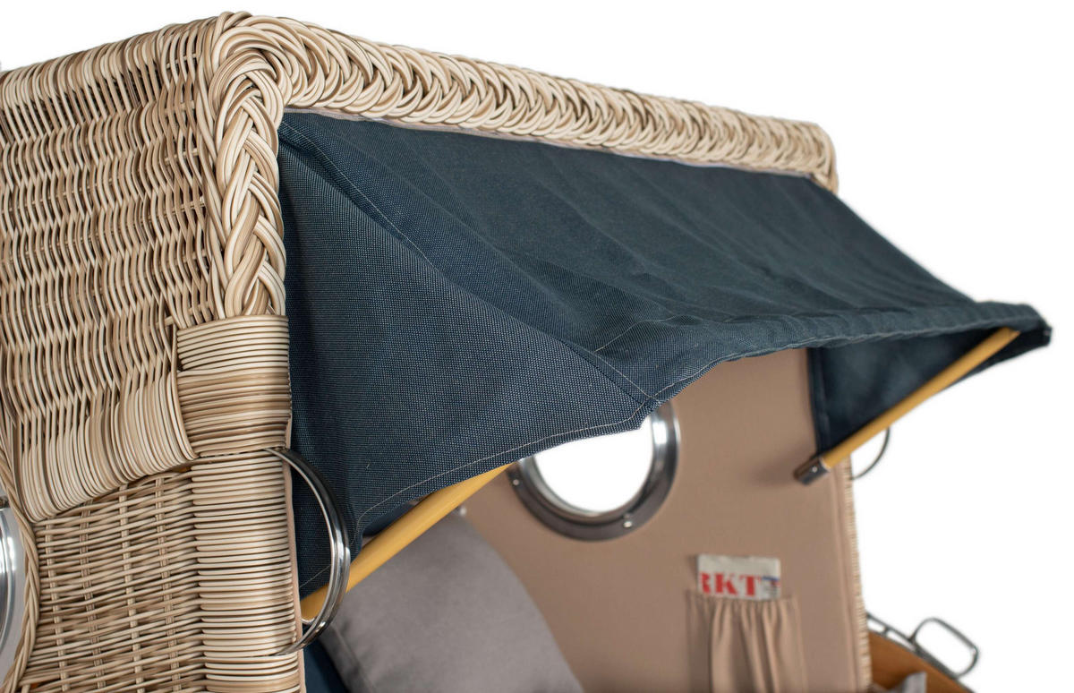 STRANDKORB XXL Düne Grande Teak PE Shell - Blau/Braun, Metall (142/170/95cm) - Mr. Deko