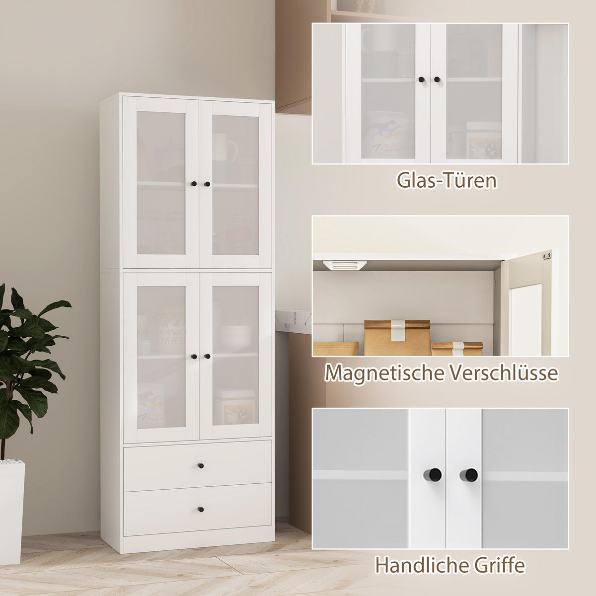 KÜCHENSCHRANK, Hochschrank mit Schublade, 59 x 30 x 170 cm, Weiß - Weiß, Holzwerkstoff (59/170/30cm) - HOMCOM
