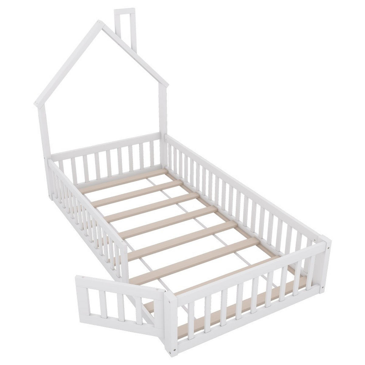 HAUSEBETT 90 x 200 cm mit Lattenrost in Weiß - Weiß, Holz (90/200cm) - KOMHTOM