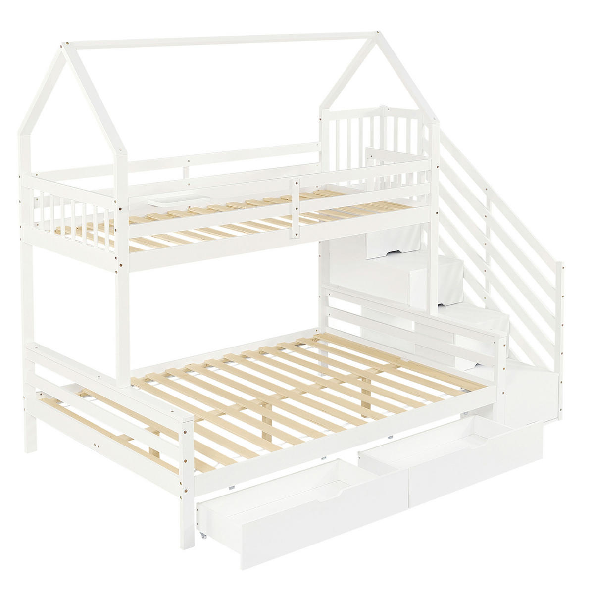 ETAGENBETT mit Treppenschrank und 2 Schubladen 90x200 und 140x200 cm Weiß - Weiß, Holzwerkstoff (90/200cm) - Beauniv