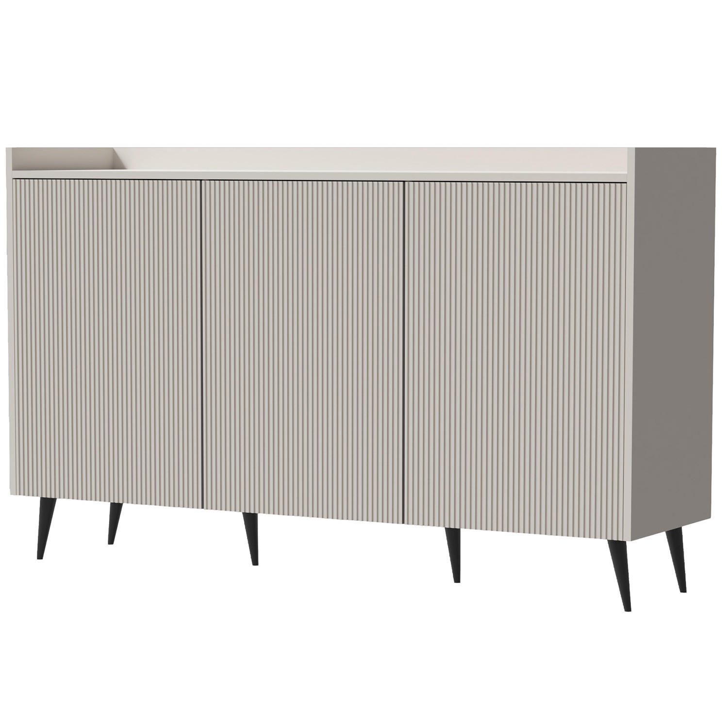 Beautysofa KOMODA Amfali se 3 dveřmi, drážkovaná čela, systém Push-to-open, kovové nohy, 150 cm, kašmír