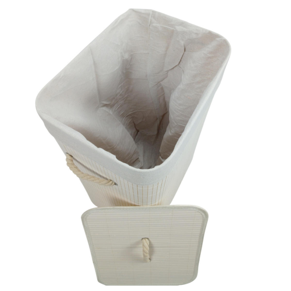 WÄSCHEKORB Bambus Weiß mit Deckel 60x40x30 cm - Weiß, Holz (40/60/30cm) - Begryf