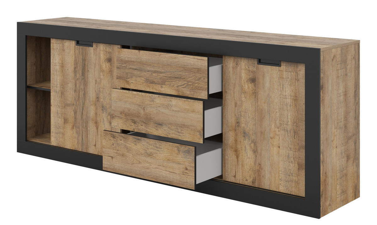 SIDEBOARD DAVOR 220x45x85 cm mit 3 Schubladen und 2 Türen Eichefarben - Braun, Holzwerkstoff (220/85/45cm) - MASSENO