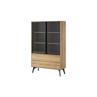 VITRINE MOTTI WSZ100 100 cm (Barock Eiche, Glastüren, Push to Open, Schwarze Details) - Eichefarben/Schwarz, Glas/Holz (100/165/39cm) - Ravio