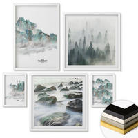 WANDBILDER 5er-Set - 50x50 cm & 20x30 cm & 40x60 cm Weißer Rahmen - Sommerwiesenblumen Sonnenuntergang - Weiß, Kunststoff (40/60cm) - ArtPrintCave