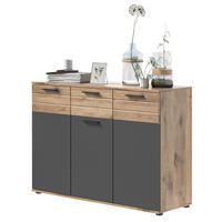 KOMMODE Eiche, grau 120 cm, Sideboard mit Soft-Close, Wohn- und Esszimmermöbel - Eichefarben/Schwarz, Holzwerkstoff/Kunststoff (120/87/40cm) - Inn.Furn