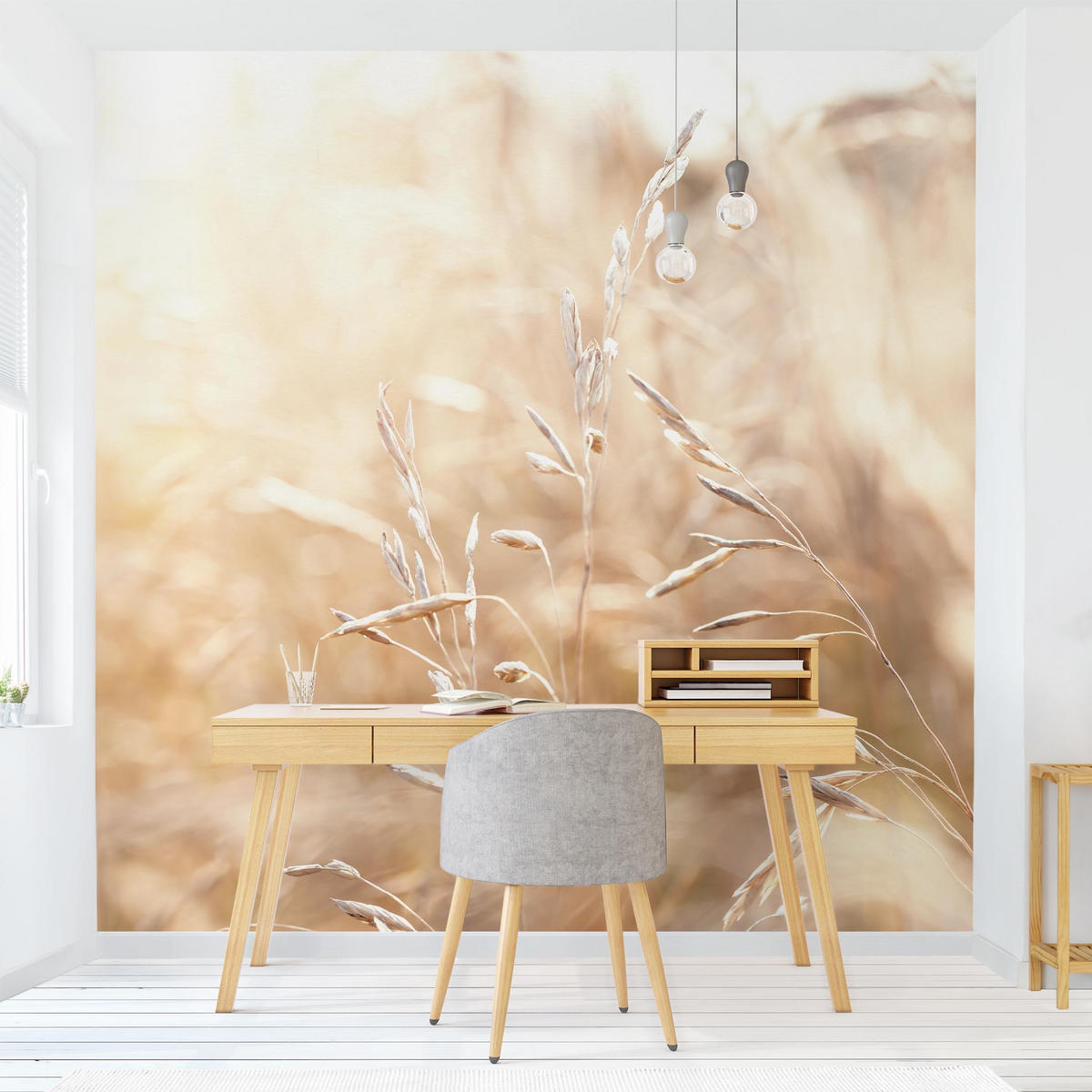 FOTOTAPETE Gräser im Sonnenschein 288/288 cm - Eichefarben, Papier (288/288cm) - Bilderwelten
