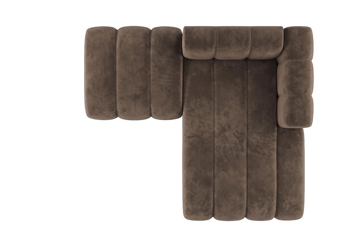 CHAISELONGUE Modulare Mit Hocker, Velvet-Stoff Riviera, Braun, Rechts, GRAND - Braun, Holz (204/179cm) - Kaiser Möbel