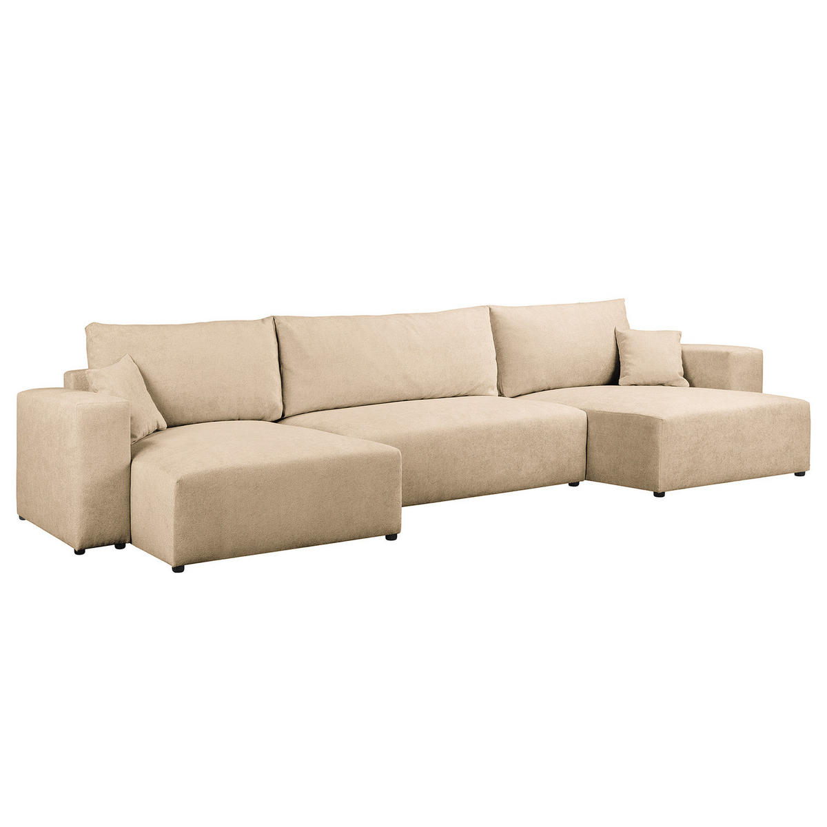 WOHNLANDSCHAFT mit Schlaffunktion - Beige/Schwarz, Kunststoff/Textil (398/70/148cm) - home24