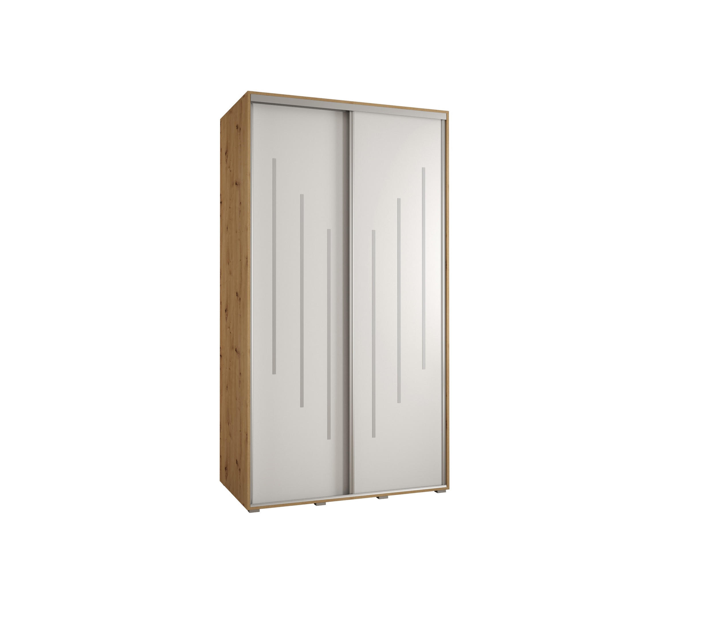 Abiks Möbel Schwebetürenschrank Eiche Artisan, Weiß, Silber 130x235x60 cm