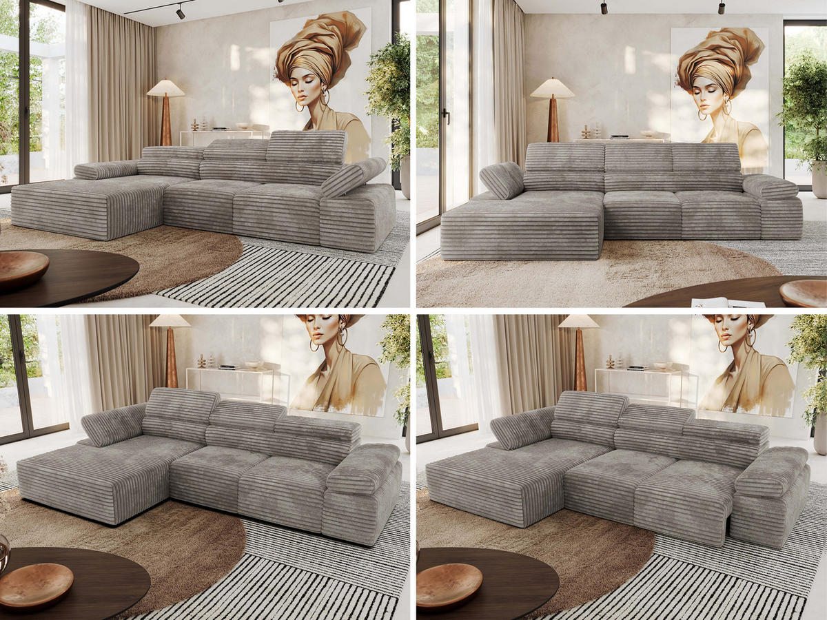 ECKSOFA RILASSO L Hellbraun Cord - links - Hellbraun/Schwarz, Kunststoff/Textil (296/174cm) - MKS