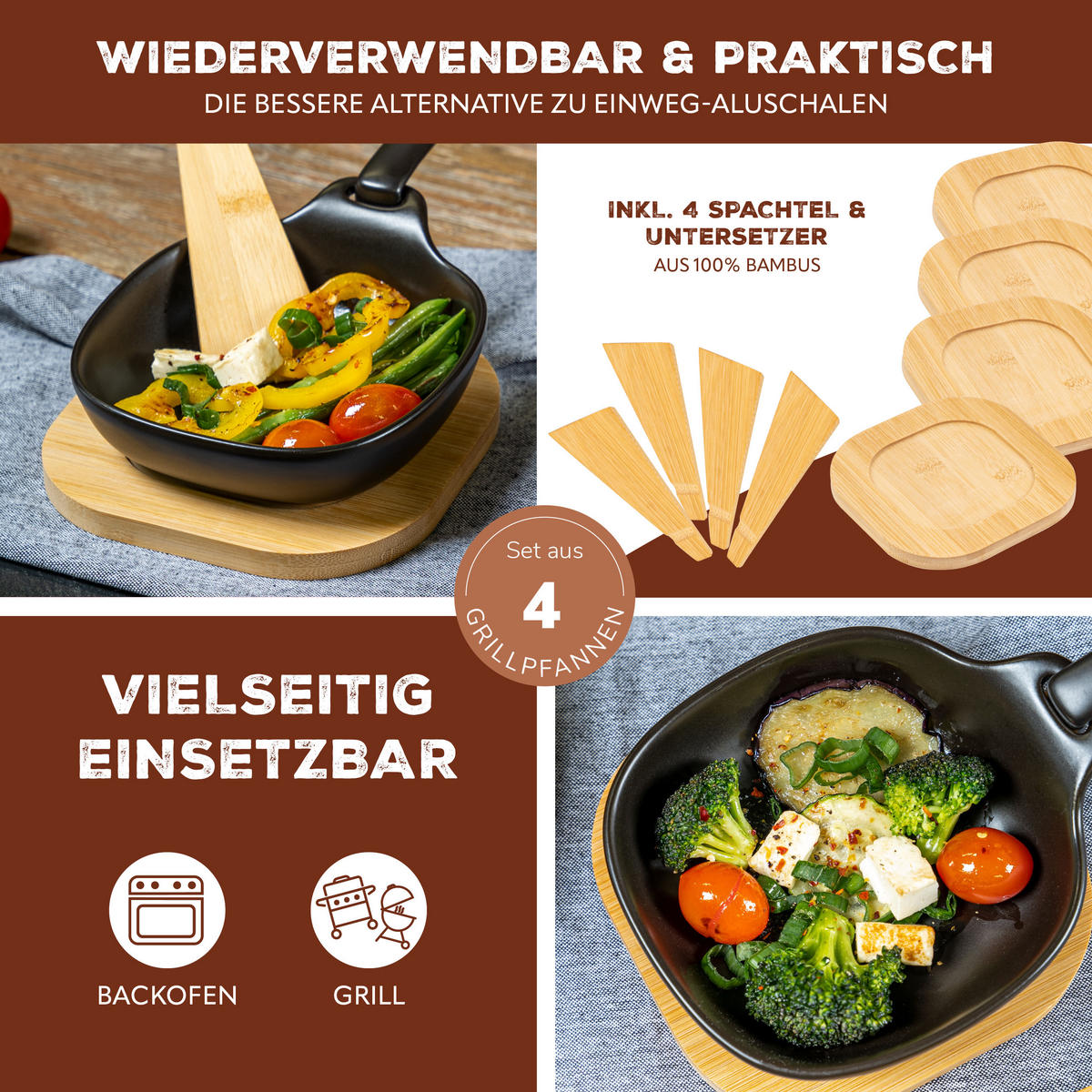 GRILLPFÄNNCHEN 4er-Set, schwarz - Schwarz, Keramik (14.5/4/14.5cm) - bremermann