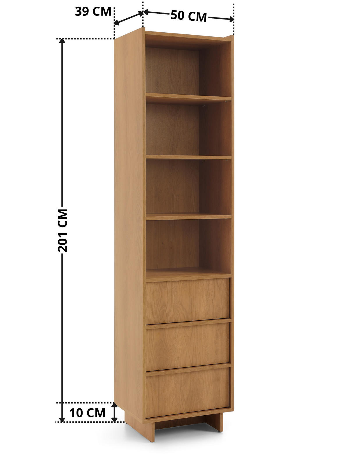 REGAL SUNA 50 cm (Karamell Eiche, Push to Open) - Eichefarben, Holz/Holzwerkstoff (50/201/39cm) - Ravio