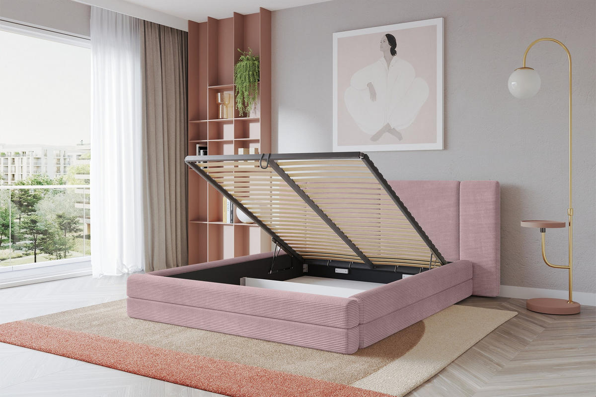 POLSTERBETT mit Bettkasten und Lattenrost, Boxbett ohne Matratze - TEVO 200x200 Rosa - Rosa, Holzwerkstoff/Textil (200/200cm) - ALTDECOR