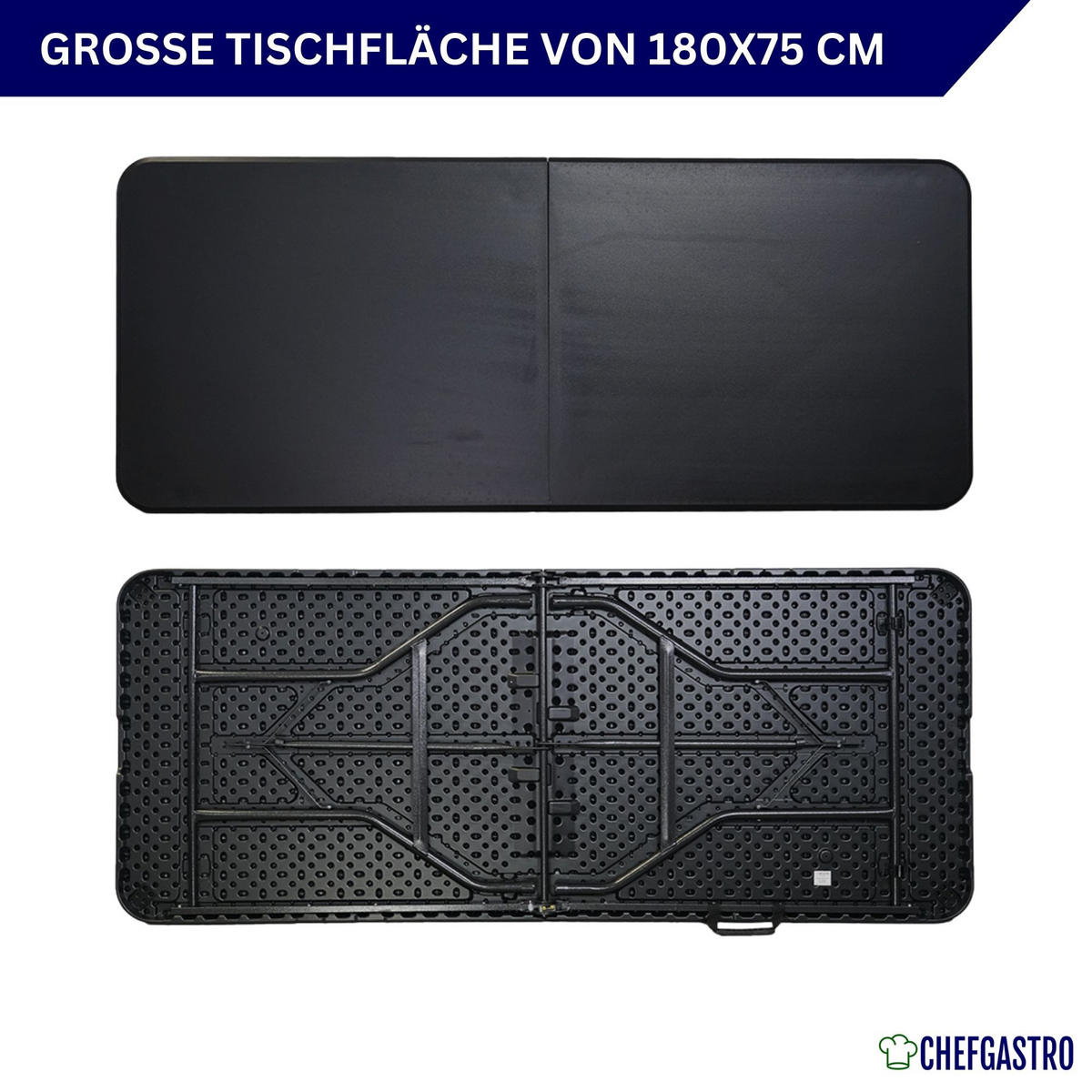 BIERZELTGARNITUR klappbar 180cm 3-teilig 1x Buffettisch 2x Bierbänke Kunststoff Schwarz - Schwarz, Kunststoff - CHEFGASTRO