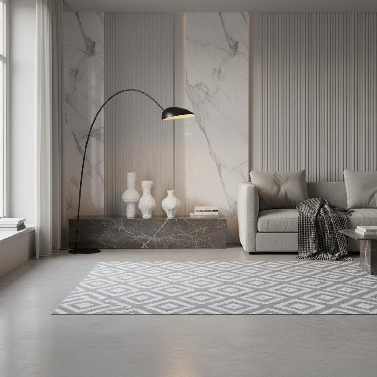 TEPPICH Flur Geometrisch Pflegeleicht Waschbar Wohnzimmer OEKO-TEX Grau 140x200 cm Gekettelt – INN - Grau, Textil (140/200cm) - KADIMA DESIGN