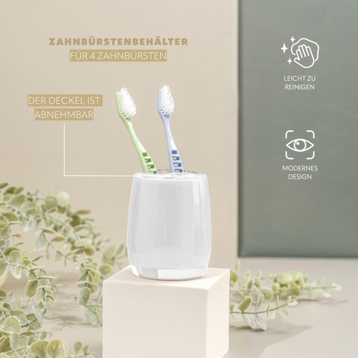 ZAHNBÜRSTENBEHÄLTER SAVONA, weiß - Weiß, Kunststoff (8/10/8cm) - bremermann