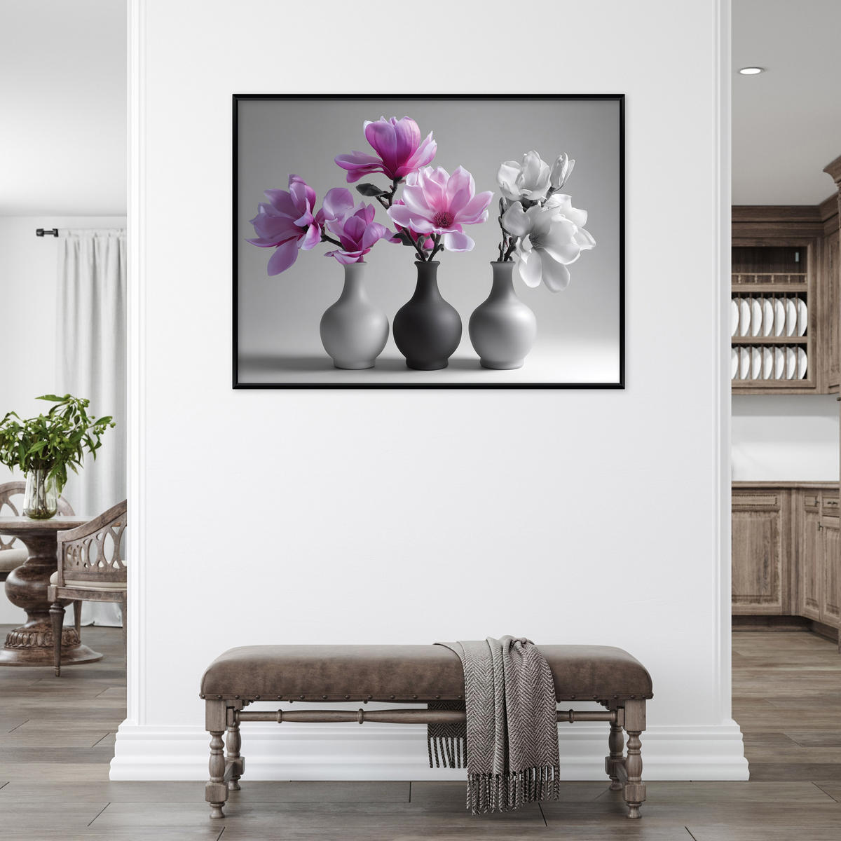 BILDER mit Rahmen Blumen in einer Vase Natur Rosa 60x40 cm - Multicolor, Holzwerkstoff (60/40cm) - Wallarena