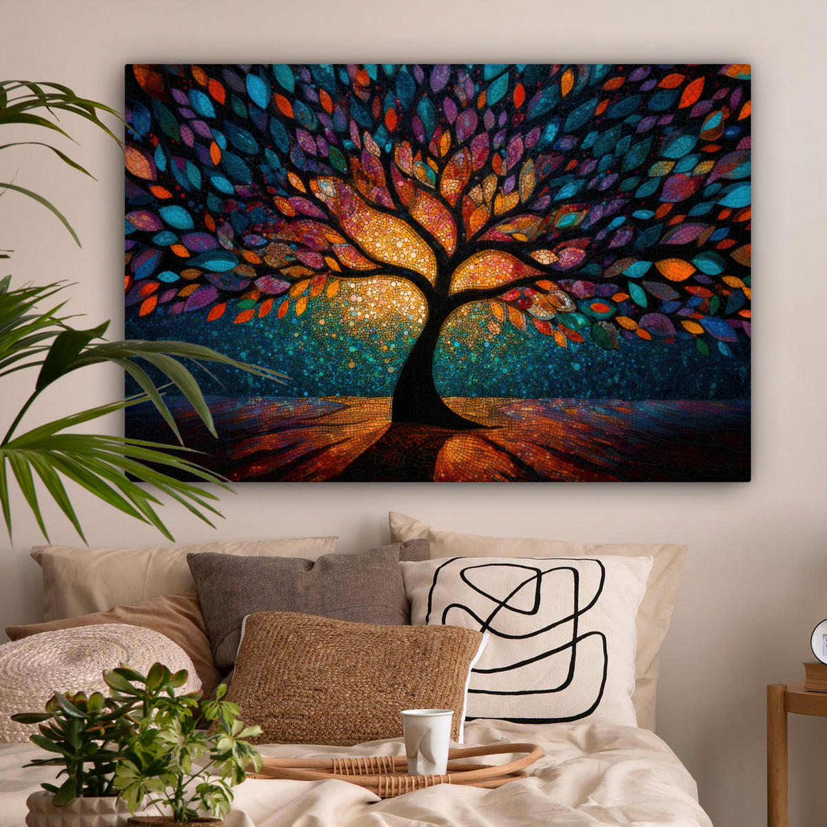 LEINWANDBILD Mosaik - Bunt - Baum - Äste Groß 140x90 cm - Multicolor, Textil (140/90cm) - MuchoWow